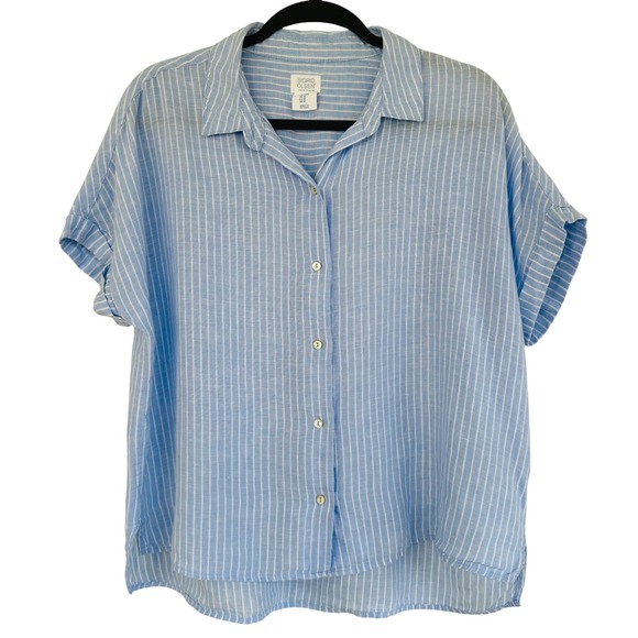 Sigrid Olsen Tops - Sigrid Olsen Stripe Linen Button Up Short Sleeve Shirt Top Women Medium Relaxed